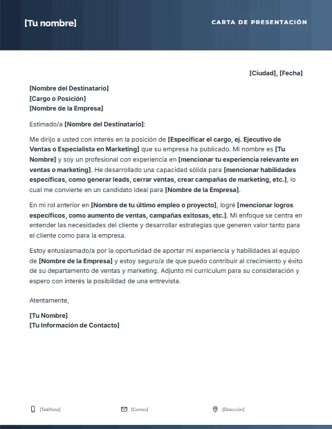 Carta de Presentación para Ventas y Marketing: diseño Degradado