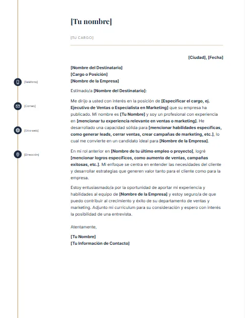 Carta de Presentación para Ventas y Marketing: diseño Línea de iconos