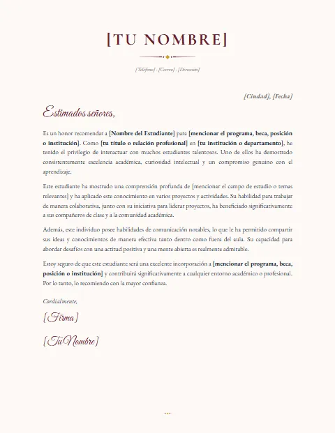 Carta de Recomendación Académica: diseño Elegante