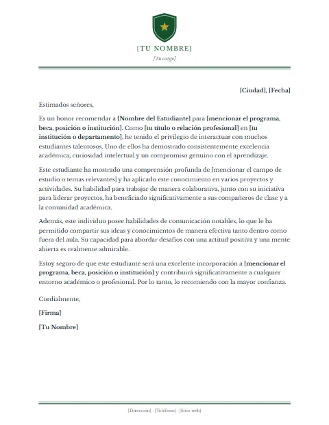 Carta de Recomendación Académica: diseño Escudo central