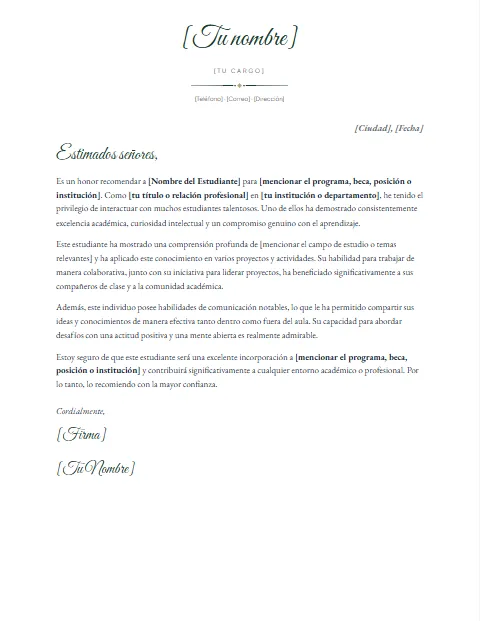 Carta de Recomendación Académica: diseño Nombre en firma