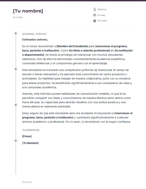 Carta de Recomendación Académica: diseño Línea de tiempo