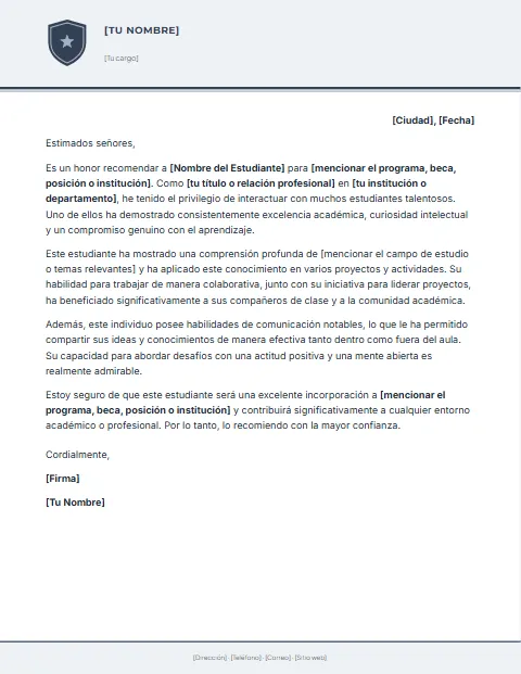 Carta de Recomendación Académica: diseño Oficio con banda