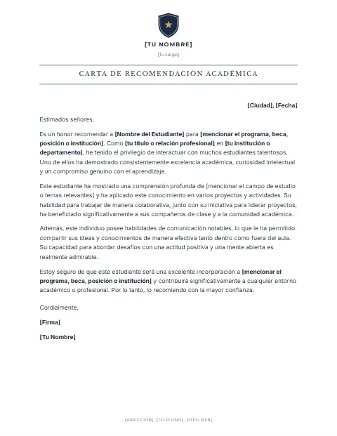 Carta de Recomendación Académica: diseño Título en recuadro