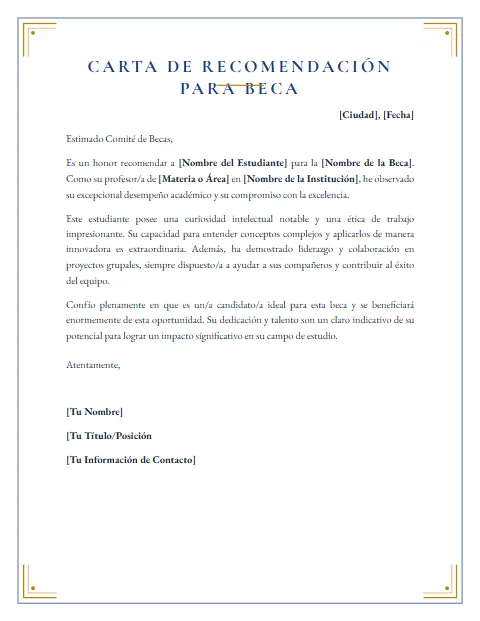 Carta de Recomendación para Beca: diseño Diploma