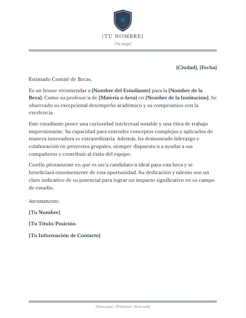 Carta de Recomendación para Beca: diseño Escudo central