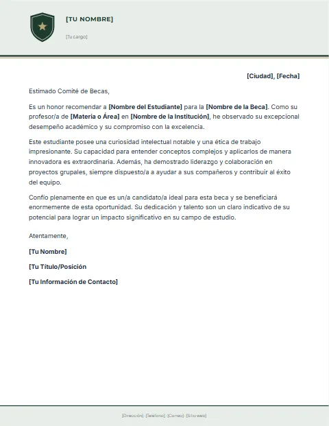 Carta de Recomendación para Beca: diseño Oficio con banda