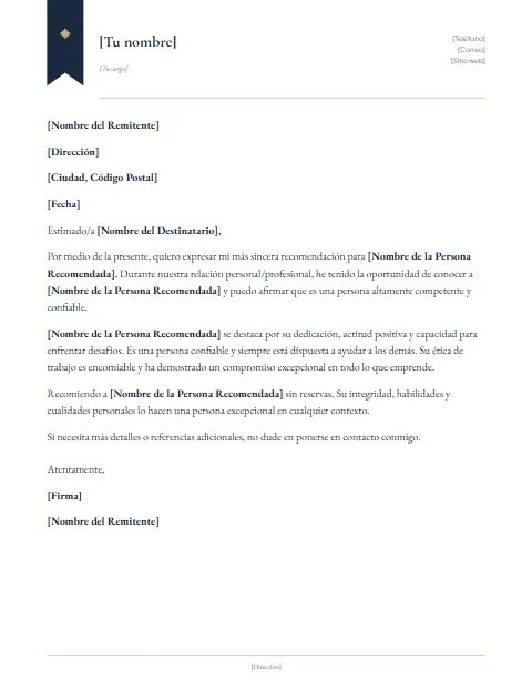 Formato de Carta de Recomendación: diseño Cinta marcador