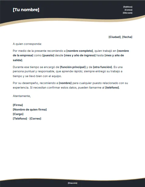 Carta de Recomendación Laboral: diseño Cabecera curva