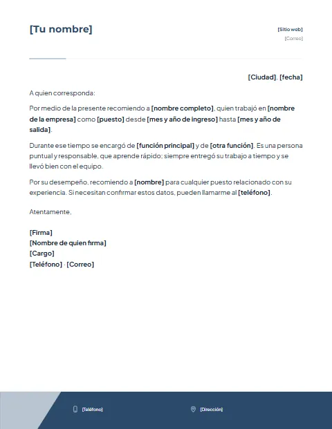 Carta de Recomendación Laboral: diseño Pie corporativo
