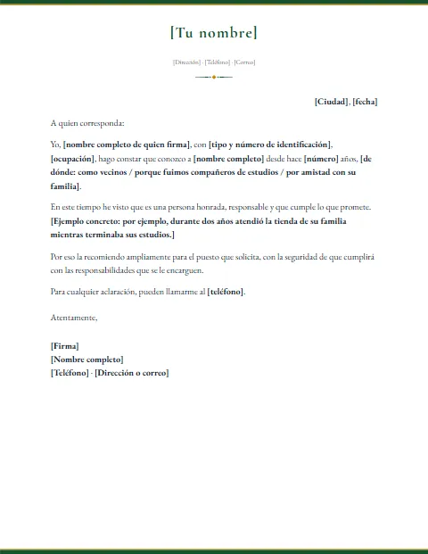 Carta de Recomendación Personal: diseño Filo