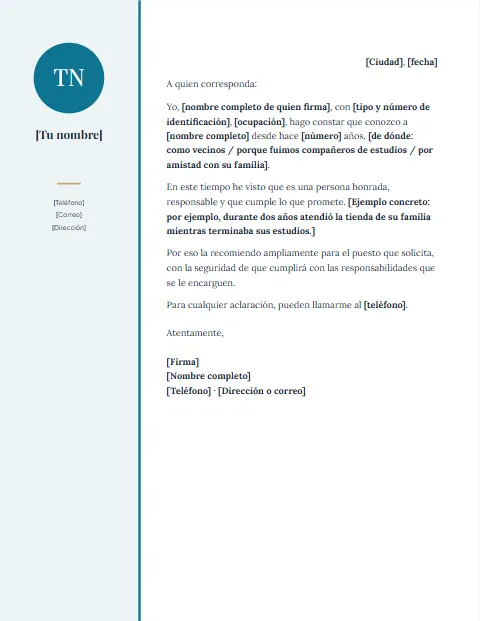 Carta de Recomendación Personal: diseño Lateral