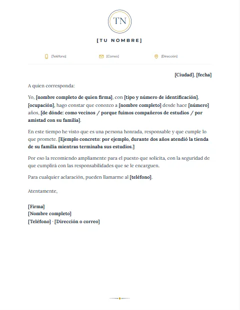 Carta de Recomendación Personal: diseño Monograma