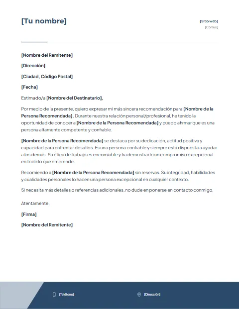 Formato de Carta de Recomendación: diseño Pie corporativo