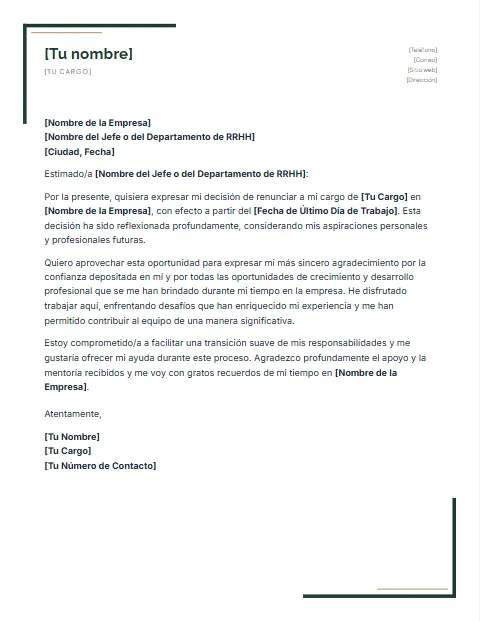 Carta de Renuncia con Agradecimiento: diseño Escuadras