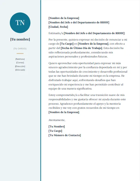 Carta de Renuncia con Agradecimiento: diseño Lateral