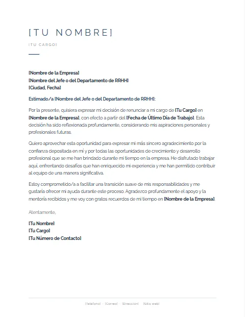 Carta de Renuncia con Agradecimiento: diseño Minimalista