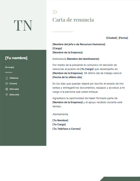 Carta de Renuncia Laboral: diseño Columna con foto