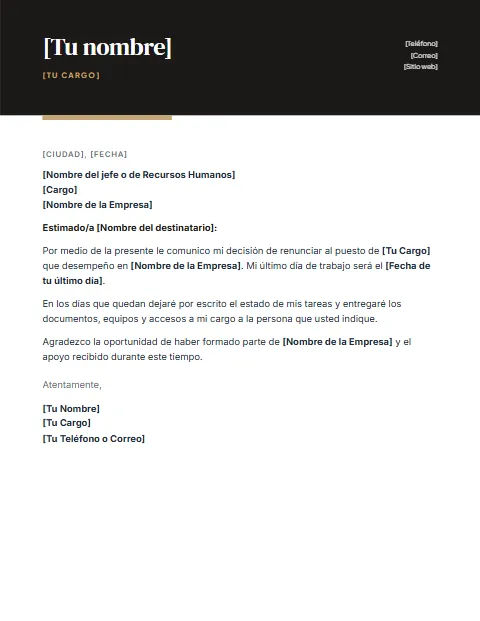 Carta de Renuncia Laboral: diseño Contraste