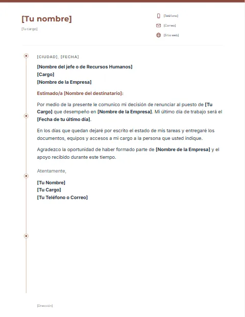 Carta de Renuncia Laboral: diseño Línea de tiempo