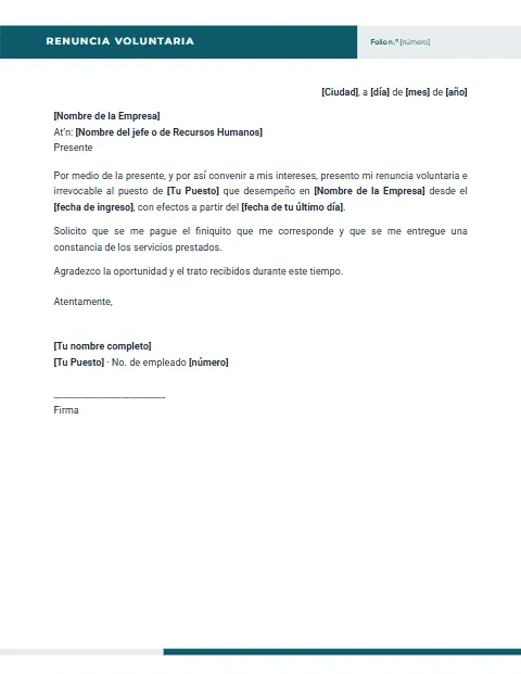Carta de Renuncia Voluntaria: diseño Encabezado partido
