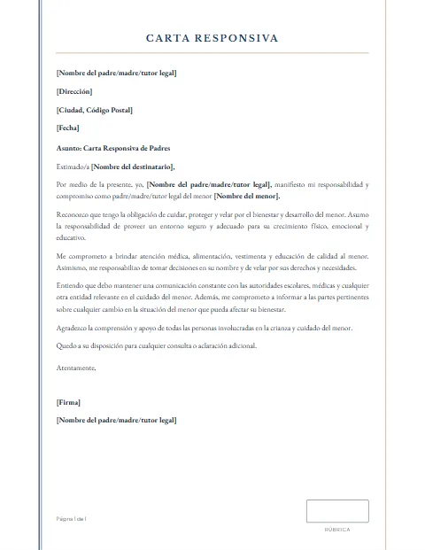 Formato de Carta Responsiva: diseño Acta
