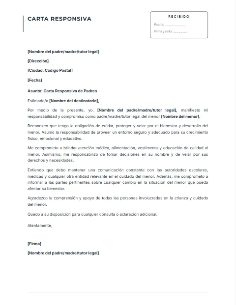 Formato de Carta Responsiva: diseño Con acuse
