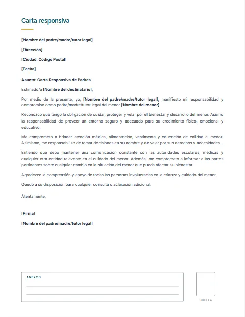 Formato de Carta Responsiva: diseño Con anexos