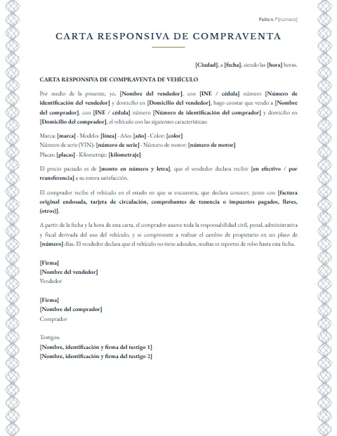 Carta Responsiva de Compraventa: diseño Certificado