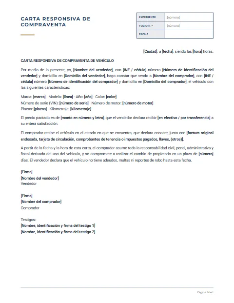 Carta Responsiva de Compraventa: diseño Expediente