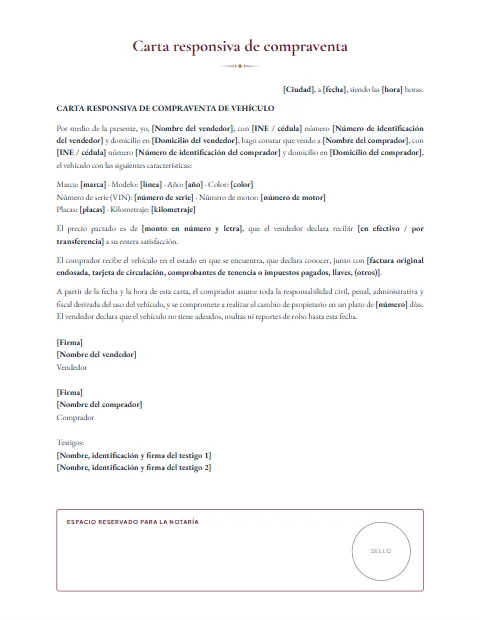 Carta Responsiva de Compraventa: diseño Para notaría
