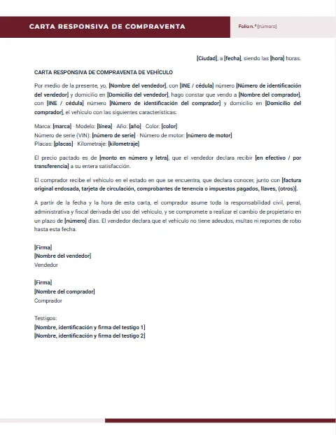 Carta Responsiva de Compraventa: diseño Encabezado partido