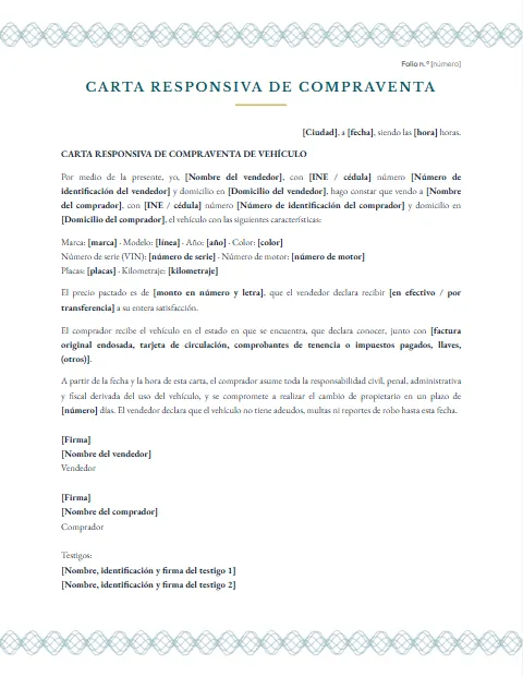 Carta Responsiva de Compraventa: diseño Papel de seguridad