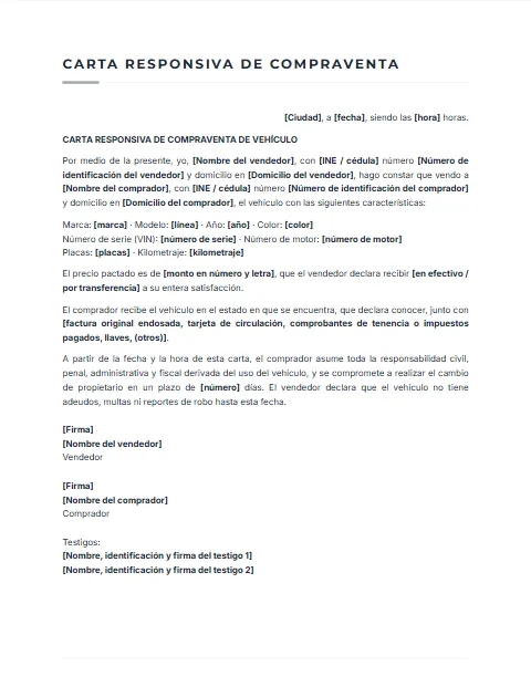 Carta Responsiva de Compraventa: diseño Sobrio