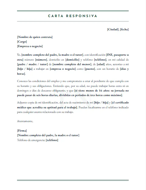 Carta Responsiva para mi Hijo: diseño Marca de agua