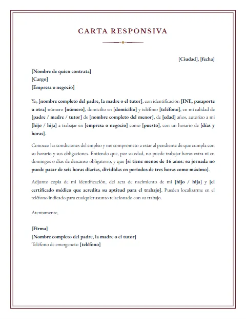Carta Responsiva para mi Hijo: diseño Notarial