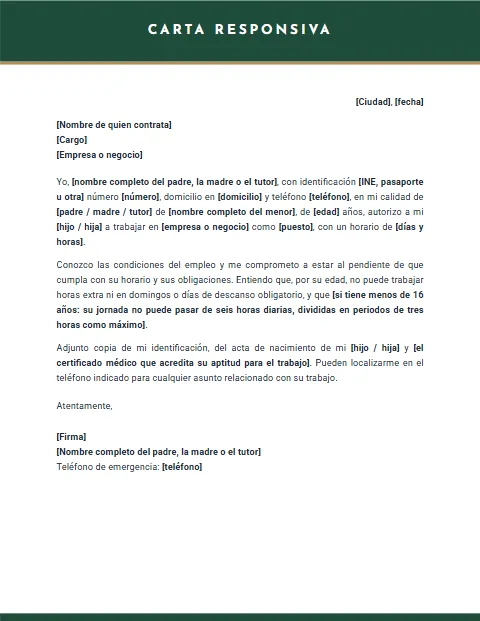 Carta Responsiva para mi Hijo: diseño Oficial