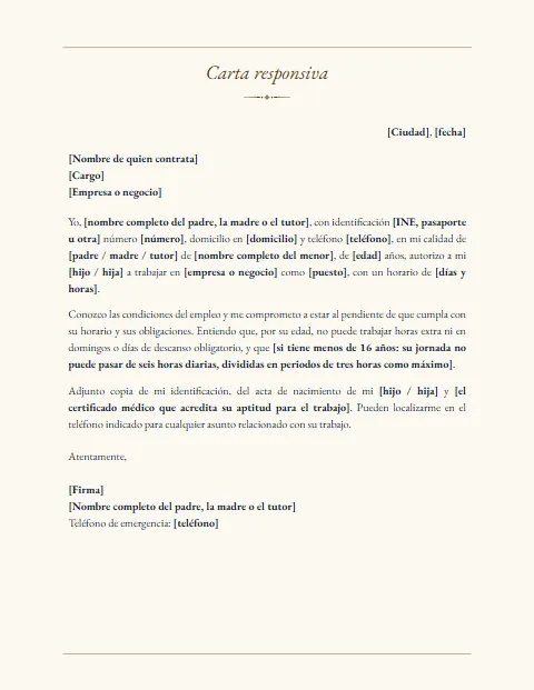 Carta Responsiva para mi Hijo: diseño Tradicional