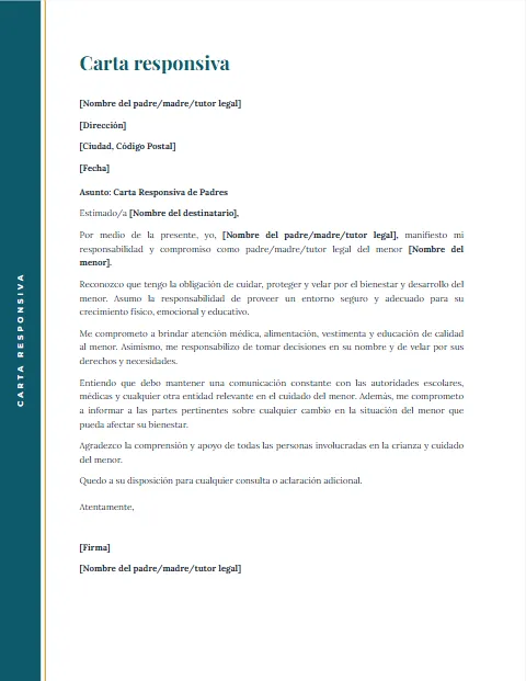 Formato de Carta Responsiva: diseño Margen