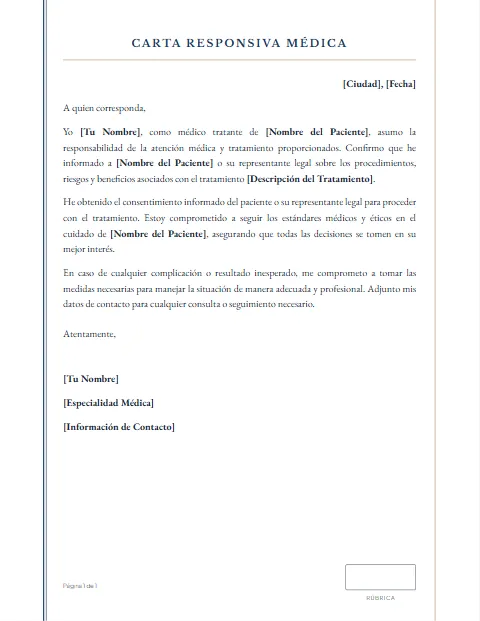 Carta Responsiva Médica: diseño Acta