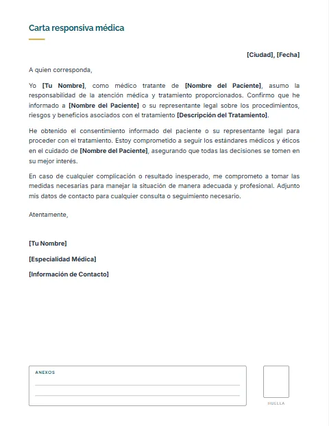 Carta Responsiva Médica: diseño Con anexos