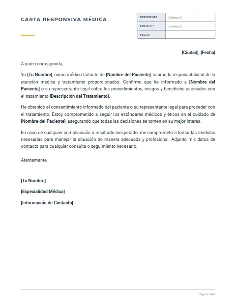 Carta Responsiva Médica: diseño Expediente