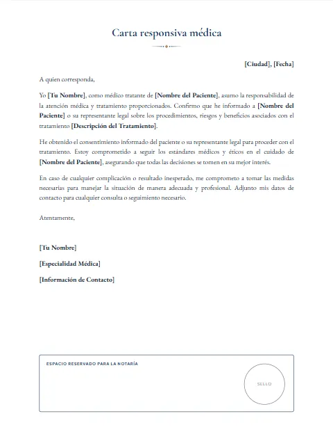 Carta Responsiva Médica: diseño Para notaría