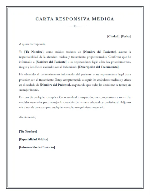 Formato de Carta Responsiva Médica para descargar en Word