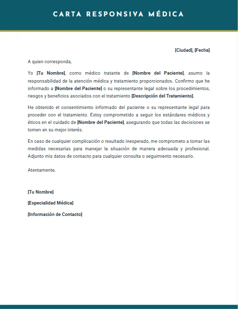Carta Responsiva Médica: diseño Oficial