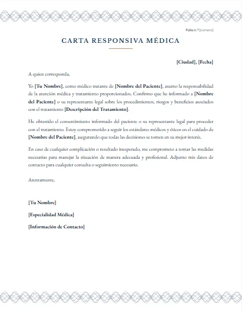 Carta Responsiva Médica: diseño Papel de seguridad
