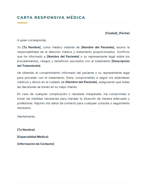 Carta Responsiva Médica: diseño Sobrio