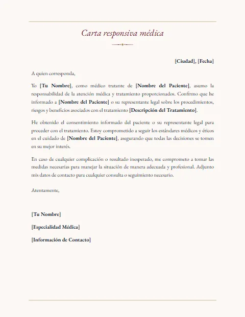 Carta Responsiva Médica: diseño Tradicional