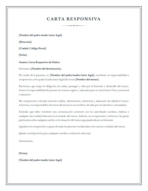 Formato de Carta Responsiva: diseño Notarial