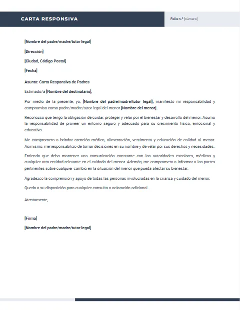 Formato de Carta Responsiva: diseño Encabezado partido
